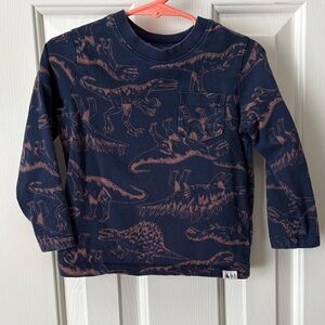 Kids Organic Cotton Long Sleeve Dino Print Shirt - Navy/Brown